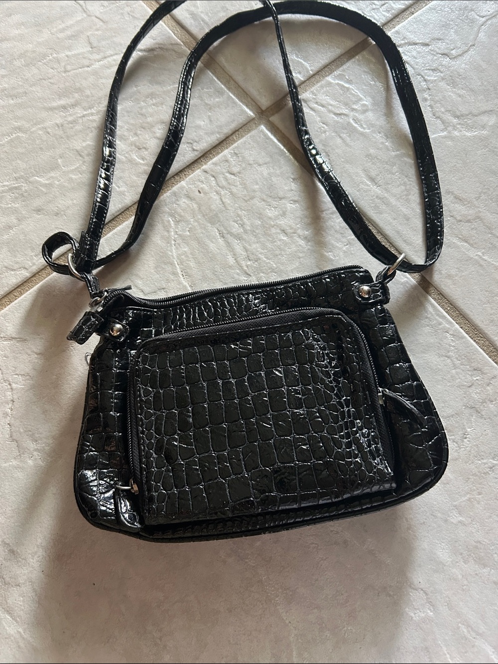 Black Croc-Embossed Crossbody Bag shoulder bag - Picture 5 of 5